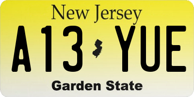 NJ license plate A13YUE