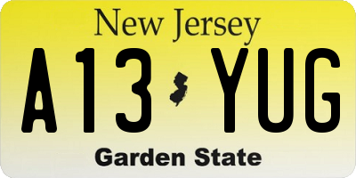 NJ license plate A13YUG