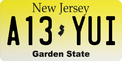 NJ license plate A13YUI
