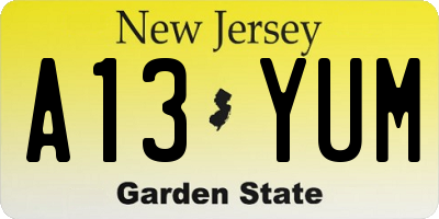 NJ license plate A13YUM