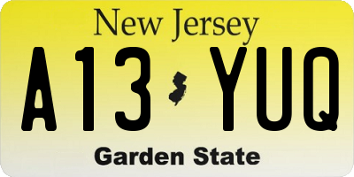 NJ license plate A13YUQ