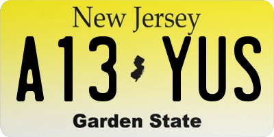 NJ license plate A13YUS