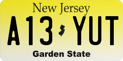 NJ license plate A13YUT