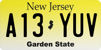 NJ license plate A13YUV