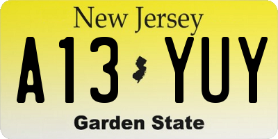 NJ license plate A13YUY