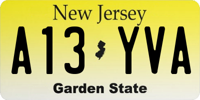 NJ license plate A13YVA