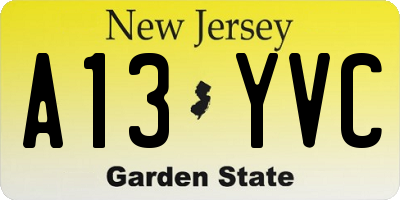 NJ license plate A13YVC