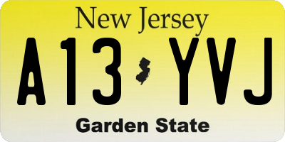 NJ license plate A13YVJ