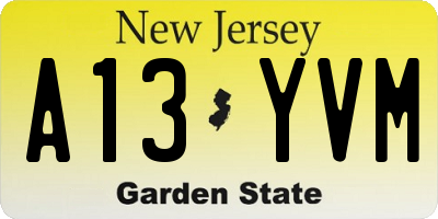 NJ license plate A13YVM