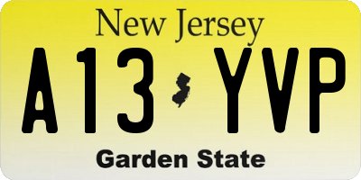 NJ license plate A13YVP