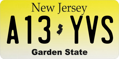 NJ license plate A13YVS