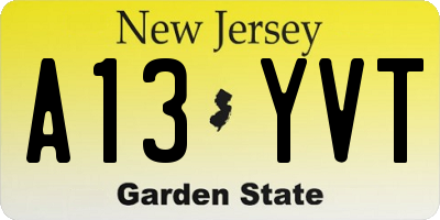 NJ license plate A13YVT