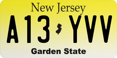NJ license plate A13YVV