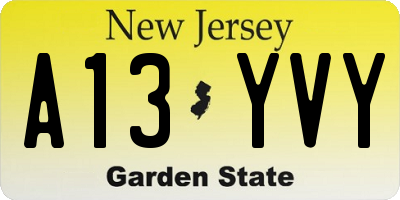 NJ license plate A13YVY