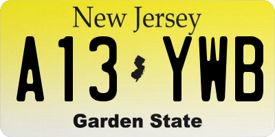 NJ license plate A13YWB