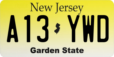 NJ license plate A13YWD