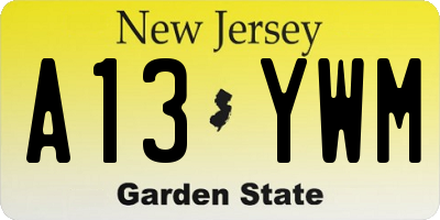 NJ license plate A13YWM