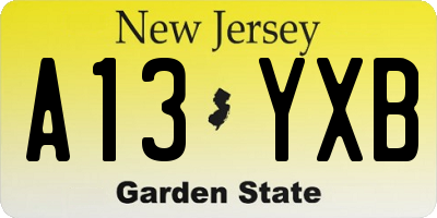 NJ license plate A13YXB