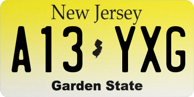 NJ license plate A13YXG