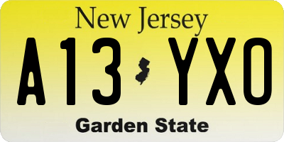 NJ license plate A13YXO