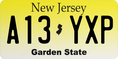 NJ license plate A13YXP