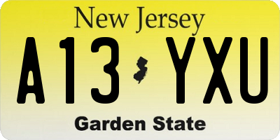 NJ license plate A13YXU