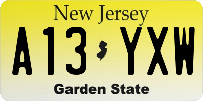 NJ license plate A13YXW