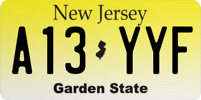 NJ license plate A13YYF