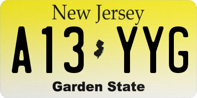 NJ license plate A13YYG