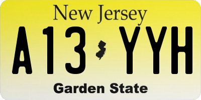 NJ license plate A13YYH