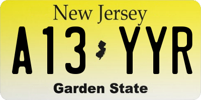 NJ license plate A13YYR