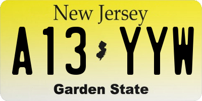 NJ license plate A13YYW