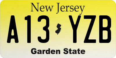 NJ license plate A13YZB