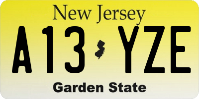 NJ license plate A13YZE