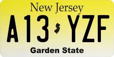 NJ license plate A13YZF