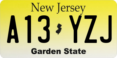 NJ license plate A13YZJ