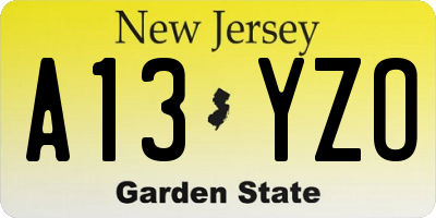 NJ license plate A13YZO
