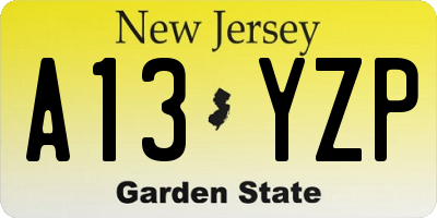 NJ license plate A13YZP