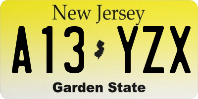 NJ license plate A13YZX