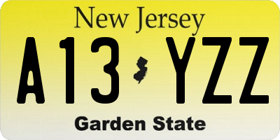 NJ license plate A13YZZ