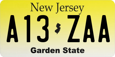 NJ license plate A13ZAA