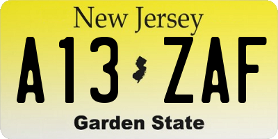 NJ license plate A13ZAF