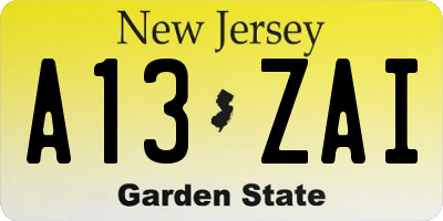 NJ license plate A13ZAI