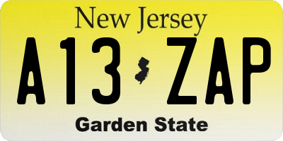 NJ license plate A13ZAP
