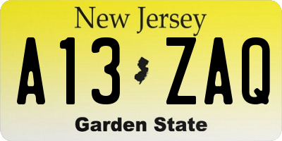 NJ license plate A13ZAQ