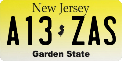 NJ license plate A13ZAS