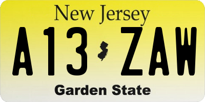 NJ license plate A13ZAW