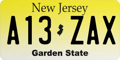 NJ license plate A13ZAX
