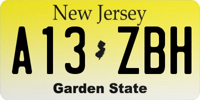 NJ license plate A13ZBH