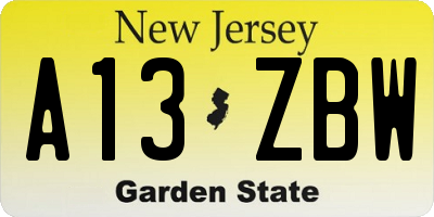 NJ license plate A13ZBW
